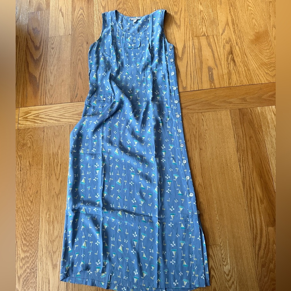 Blue Sleeveless Dress with Pattern of boats medium
